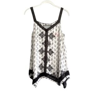 NEW Lucky Brand Flowing Tank Top Longer Length Crochet Trim White Black Size S